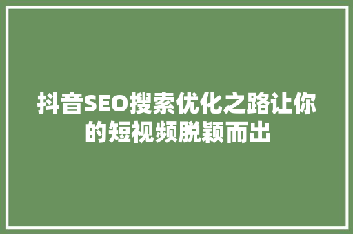抖音SEO搜索优化之路让你的短视频脱颖而出