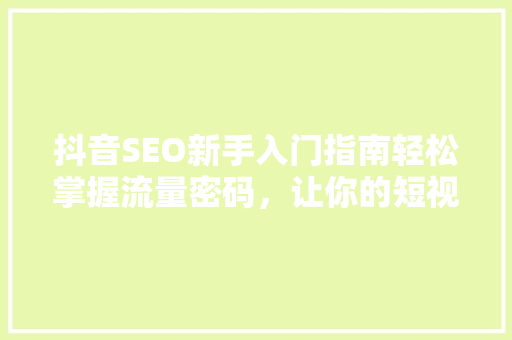 抖音SEO新手入门指南轻松掌握流量密码，让你的短视频火遍全网