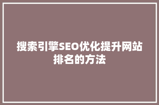 搜索引擎SEO优化提升网站排名的方法