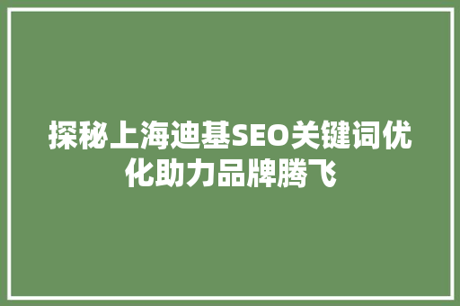 探秘上海迪基SEO关键词优化助力品牌腾飞