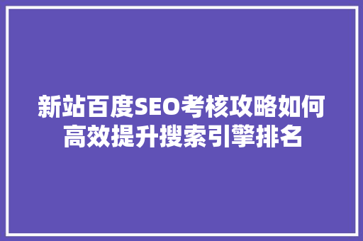 新站百度SEO考核攻略如何高效提升搜索引擎排名