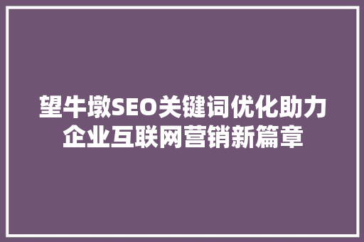 望牛墩SEO关键词优化助力企业互联网营销新篇章
