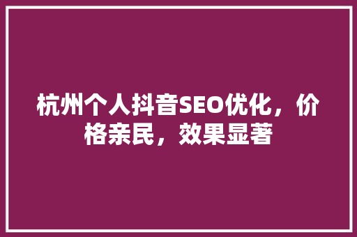 杭州个人抖音SEO优化，价格亲民，效果显著