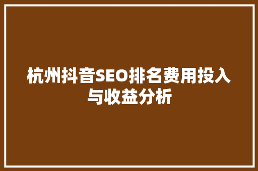 杭州抖音SEO排名费用投入与收益分析