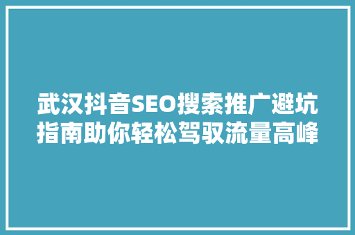 武汉抖音SEO搜索推广避坑指南助你轻松驾驭流量高峰