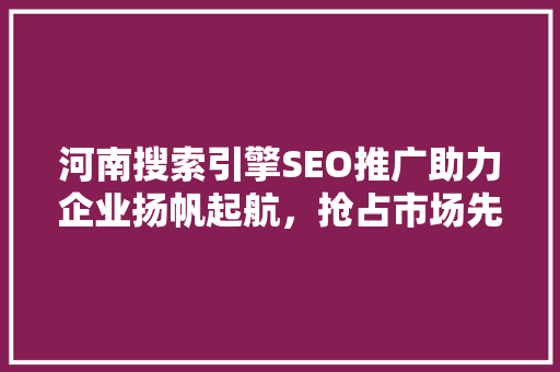 河南搜索引擎SEO推广助力企业扬帆起航，抢占市场先机