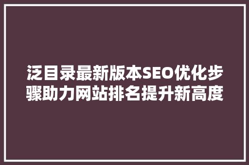 泛目录最新版本SEO优化步骤助力网站排名提升新高度