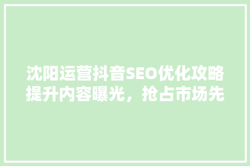 沈阳运营抖音SEO优化攻略提升内容曝光，抢占市场先机