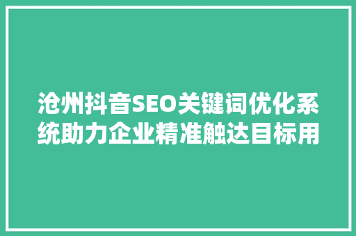 沧州抖音SEO关键词优化系统助力企业精准触达目标用户