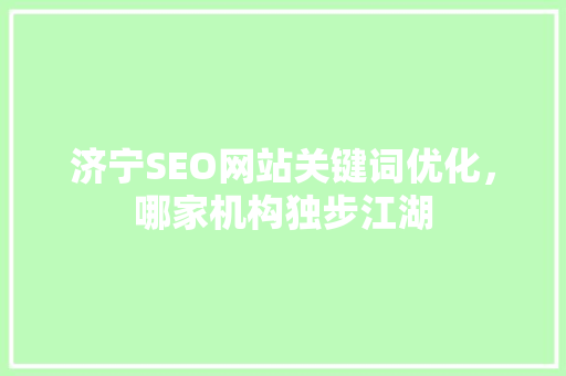 济宁SEO网站关键词优化，哪家机构独步江湖