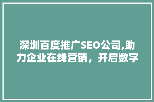 深圳百度推广SEO公司,助力企业在线营销，开启数字化增长之旅
