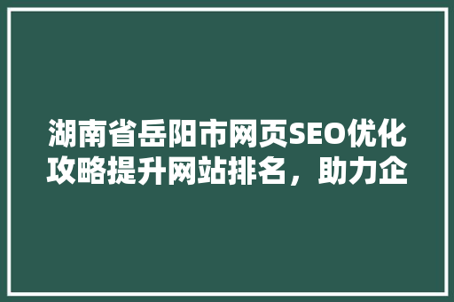 湖南省岳阳市网页SEO优化攻略提升网站排名，助力企业腾飞