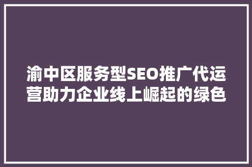 渝中区服务型SEO推广代运营助力企业线上崛起的绿色通道