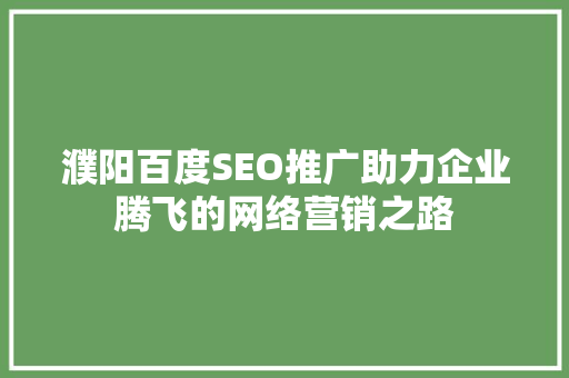 濮阳百度SEO推广助力企业腾飞的网络营销之路