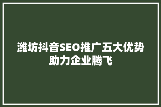潍坊抖音SEO推广五大优势助力企业腾飞