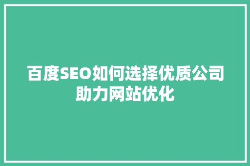 百度SEO如何选择优质公司助力网站优化