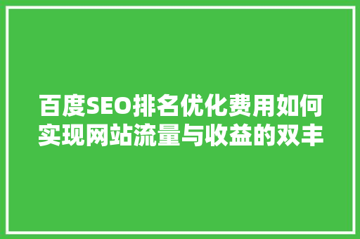 百度SEO排名优化费用如何实现网站流量与收益的双丰收