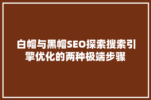 白帽与黑帽SEO探索搜索引擎优化的两种极端步骤