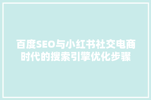 百度SEO与小红书社交电商时代的搜索引擎优化步骤