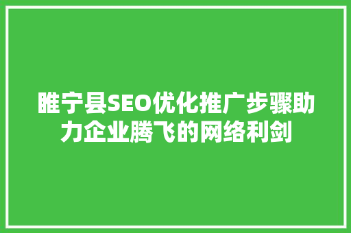 睢宁县SEO优化推广步骤助力企业腾飞的网络利剑