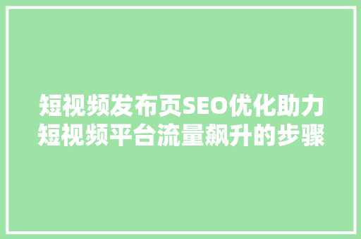 短视频发布页SEO优化助力短视频平台流量飙升的步骤