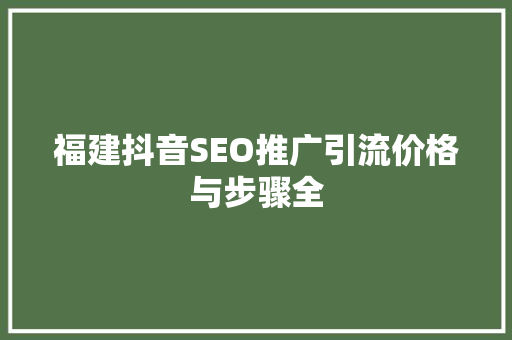 福建抖音SEO推广引流价格与步骤全
