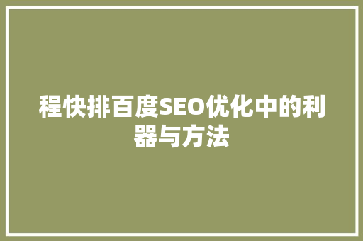程快排百度SEO优化中的利器与方法