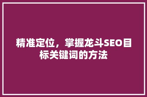 精准定位，掌握龙斗SEO目标关键词的方法