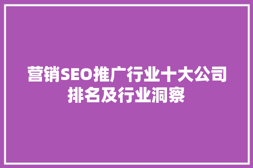 营销SEO推广行业十大公司排名及行业洞察