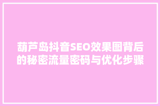 葫芦岛抖音SEO效果图背后的秘密流量密码与优化步骤