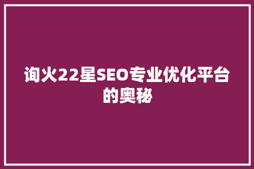 询火22星SEO专业优化平台的奥秘