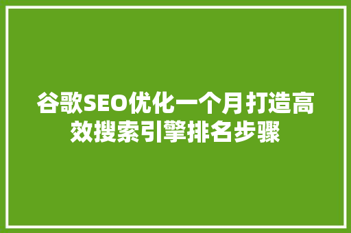 谷歌SEO优化一个月打造高效搜索引擎排名步骤