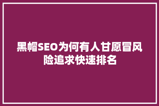 黑帽SEO为何有人甘愿冒风险追求快速排名
