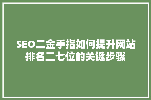 SEO二金手指如何提升网站排名二七位的关键步骤