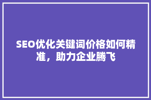 SEO优化关键词价格如何精准，助力企业腾飞