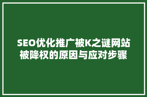 SEO优化推广被K之谜网站被降权的原因与应对步骤