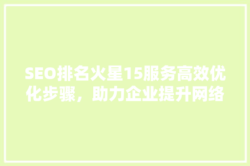 SEO排名火星15服务高效优化步骤，助力企业提升网络竞争力