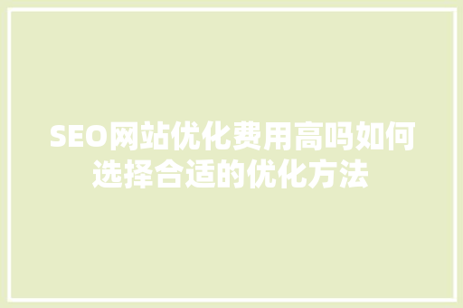 SEO网站优化费用高吗如何选择合适的优化方法