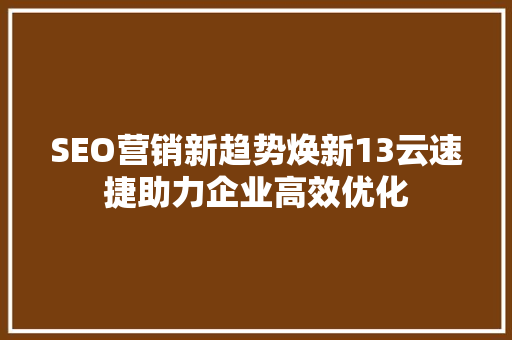 SEO营销新趋势焕新13云速捷助力企业高效优化
