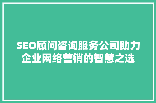 SEO顾问咨询服务公司助力企业网络营销的智慧之选