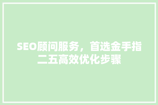 SEO顾问服务，首选金手指二五高效优化步骤