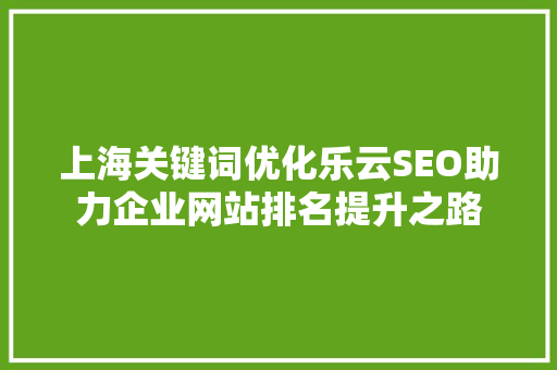 上海关键词优化乐云SEO助力企业网站排名提升之路