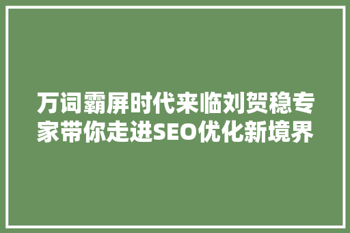 万词霸屏时代来临刘贺稳专家带你走进SEO优化新境界