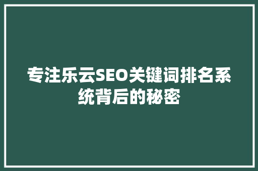 专注乐云SEO关键词排名系统背后的秘密