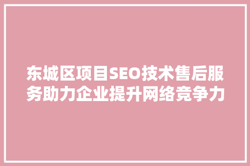 东城区项目SEO技术售后服务助力企业提升网络竞争力