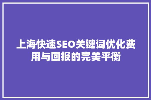 上海快速SEO关键词优化费用与回报的完美平衡