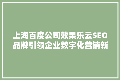 上海百度公司效果乐云SEO品牌引领企业数字化营销新潮流