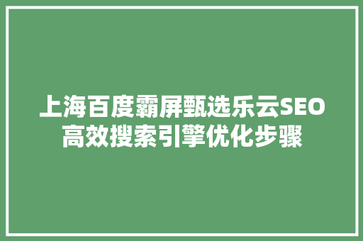 上海百度霸屏甄选乐云SEO高效搜索引擎优化步骤