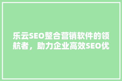 乐云SEO整合营销软件的领航者，助力企业高效SEO优化