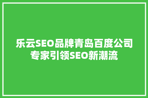 乐云SEO品牌青岛百度公司专家引领SEO新潮流